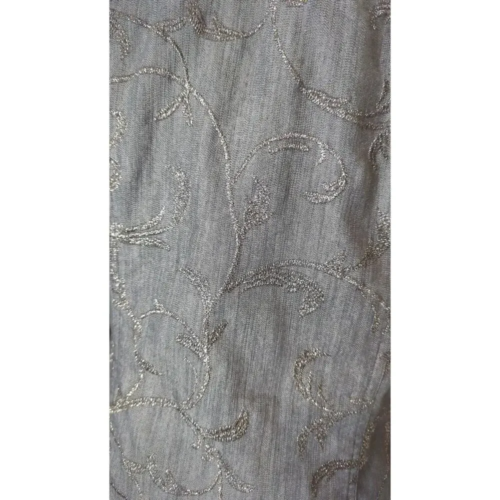 Boho Chic Dark Zip Up Denim Jacket Whimsical Embroidered Embellishment Size 12